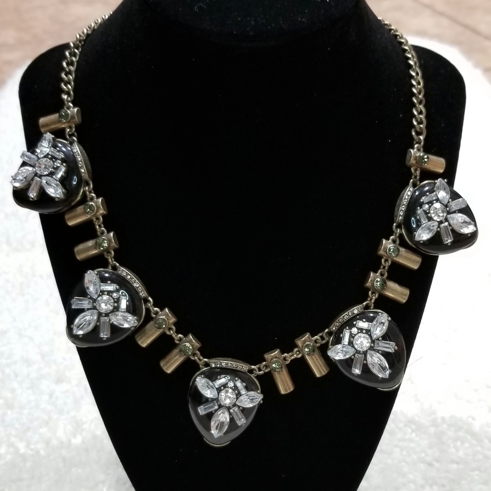 Black, Bronze, Diamond and Green Stone Necklace